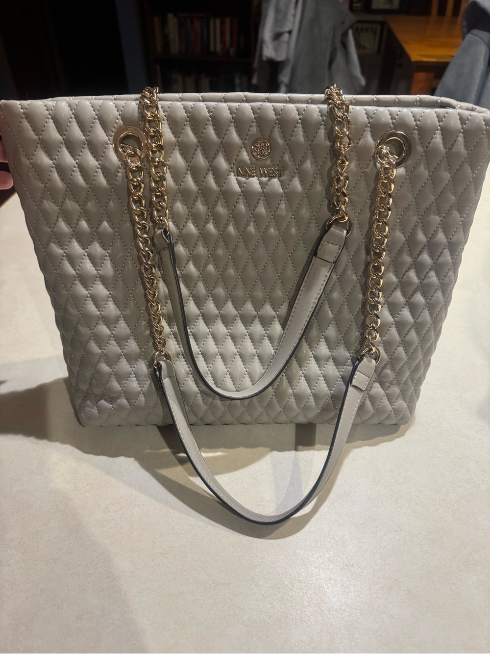 Nine West Quilted Chain-Handle Shoulder Tote — Light Gray
